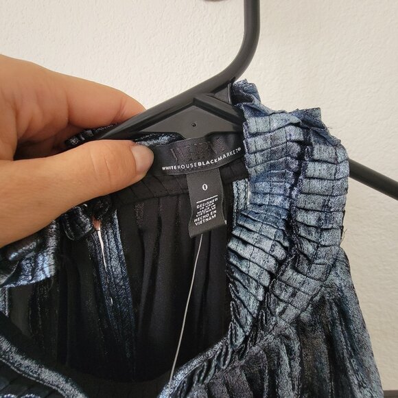 WHBM Halter Pleated Shell Top Blue Metallic 0 - Picture 8 of 10